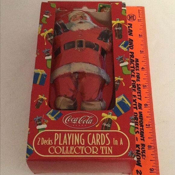 New old stock, bicycle playing cards by Coca-Cola and collectible Santa tin - Picture 1 of 4